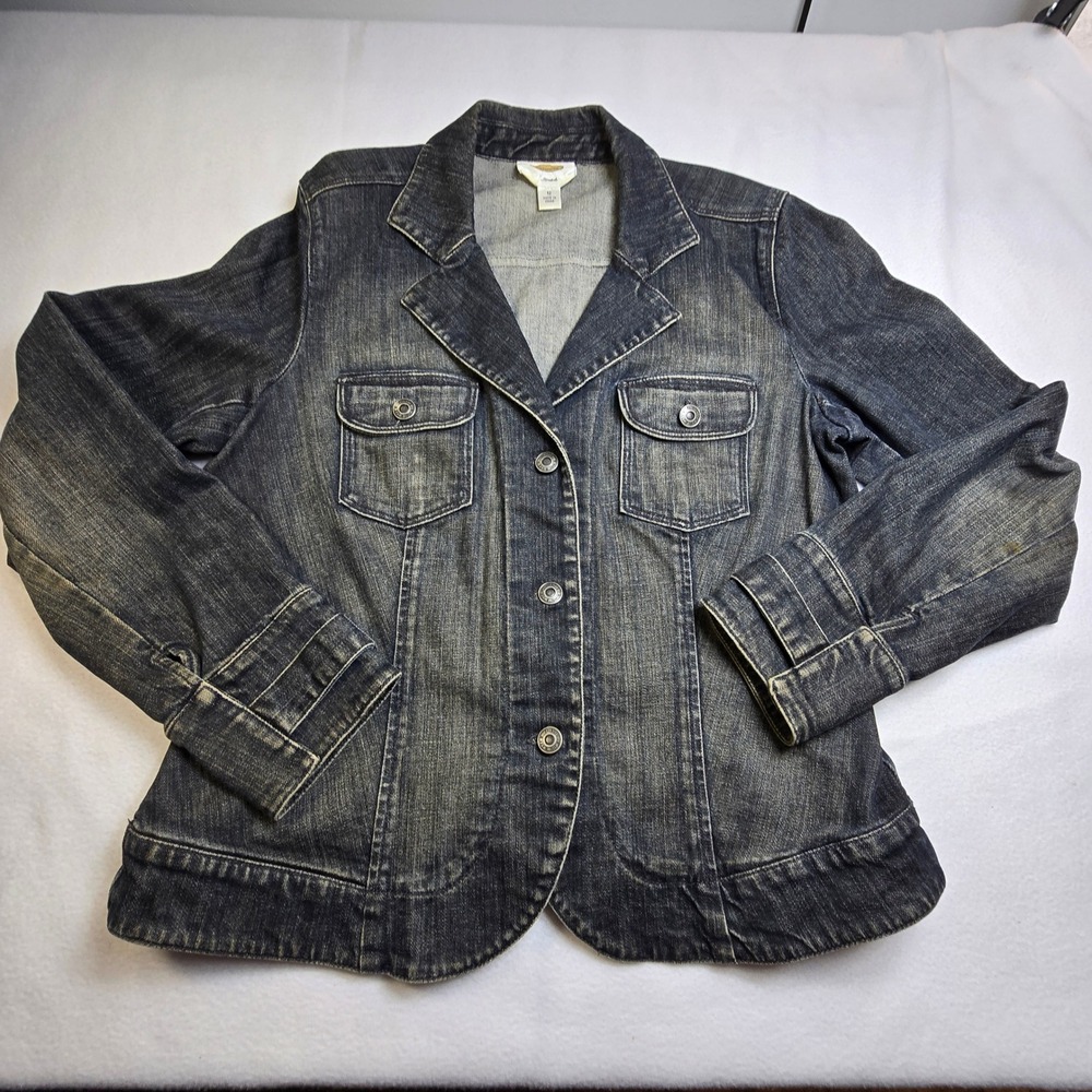 Vintage 90s Y2K Talbots Stretch Denim Jean Jacket Womens Sz 12 Grunge Streetwear